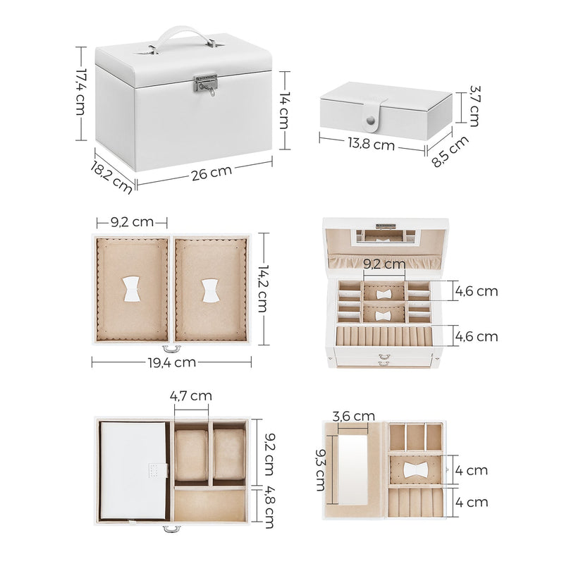 Smyckeslåda - smyckesbox - med 2 lådor - med spegel - vit