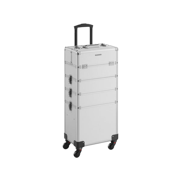 Kosmetiskt fodral med hjul-trolley 4-i-1 makeup case-silver