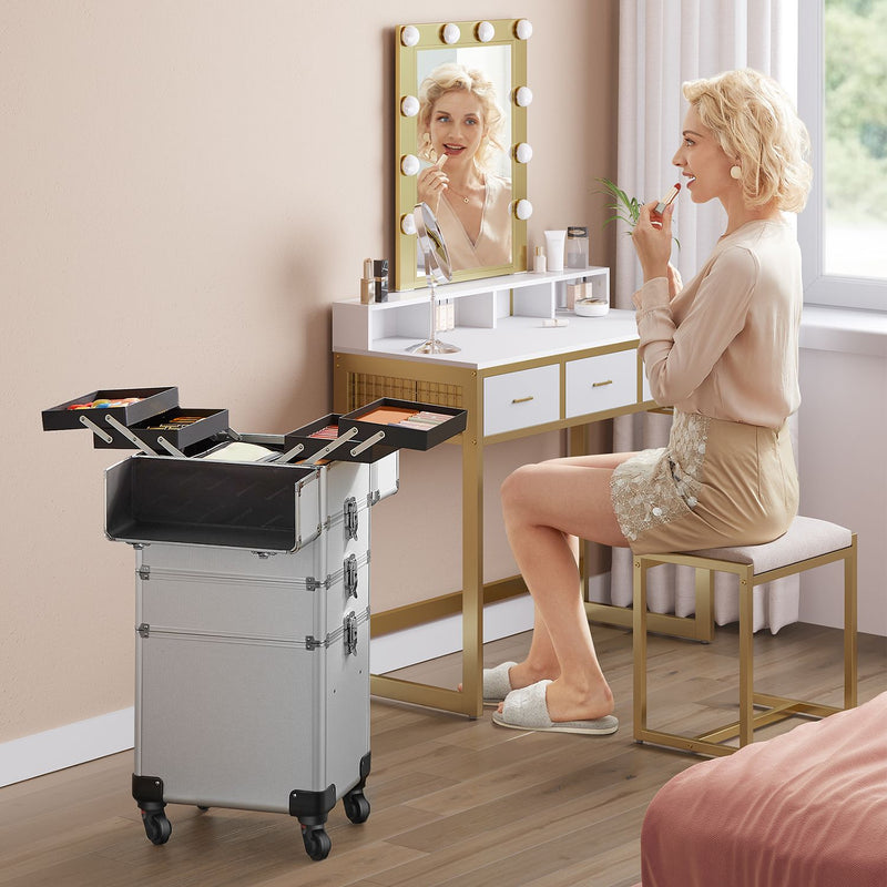 Cosmeticakoffer met wieltjes - Trolley 4-in-1 make-upkoffer - Zilver