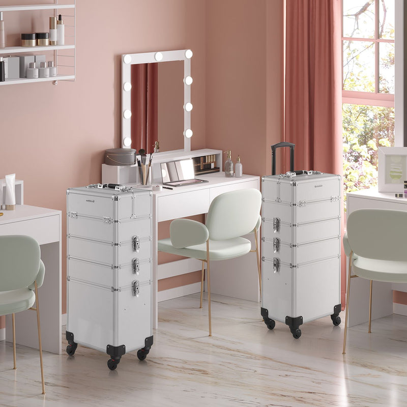 Cosmeticakoffer met wieltjes - Trolley 4-in-1 make-upkoffer - Zilver