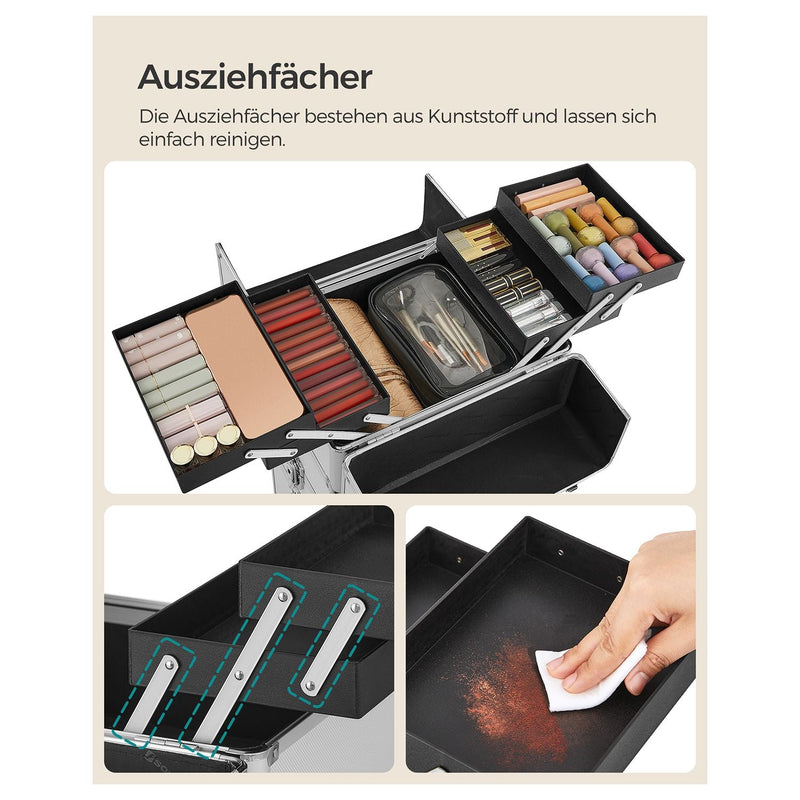 Cosmeticakoffer met wieltjes - Trolley 4-in-1 make-upkoffer - Zilver