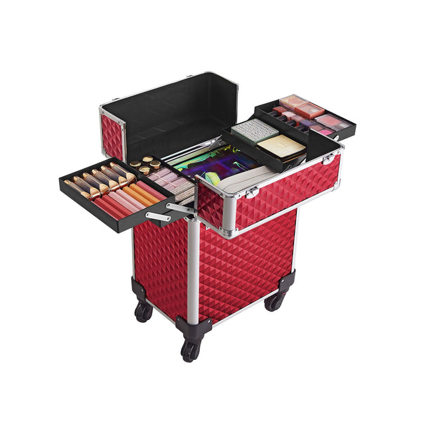 Cosmetics Case - Trolley - Make -Up Case - Face -Made Case - Med Handle - Med 4 Wheels - Pink