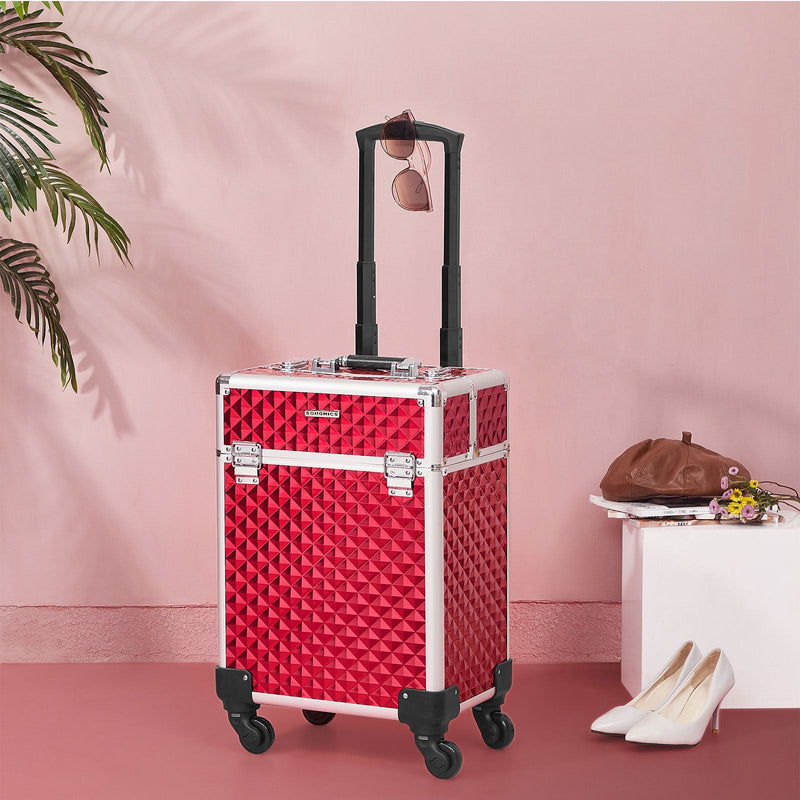 Cosmetics Case - Trolley - Make -Up Case - Face -Made Case - Med Handle - Med 4 Wheels - Pink