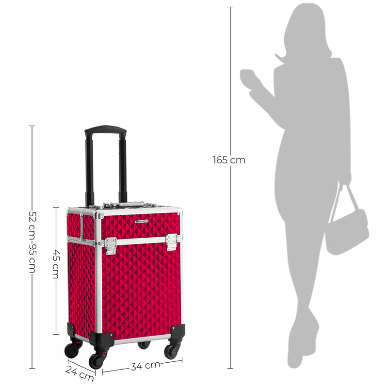 Cosmeticakoffer - Trolley - Make-upkoffer - Schmink-koffer - Met handgreep - Met 4  wielen - Roze