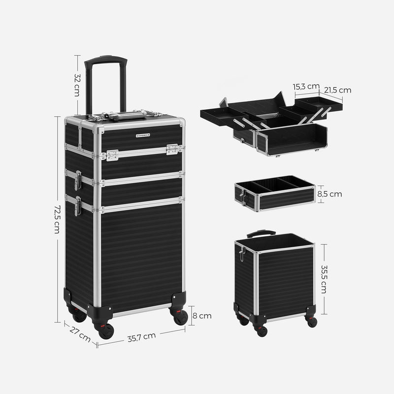 MADE -UP Suitcase - boîtier cosmétique, grand chariot - avec roues - noir