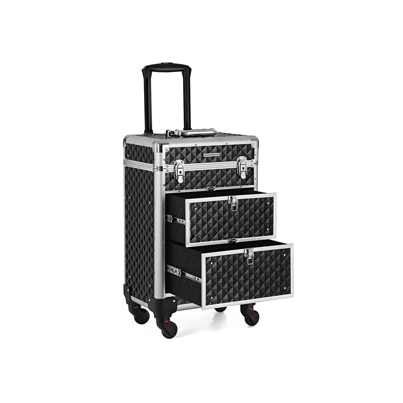 Make-up Koffer - Professionele make-up trolley - Kapperskoffer met 4 wielen - Zwart