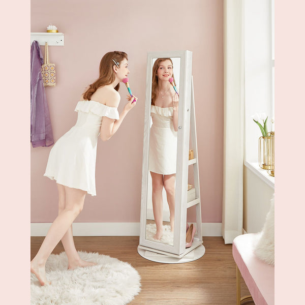 Armoire à bijoux - armoire de miroir 360 ° - rotatif - verrouillable - blanc