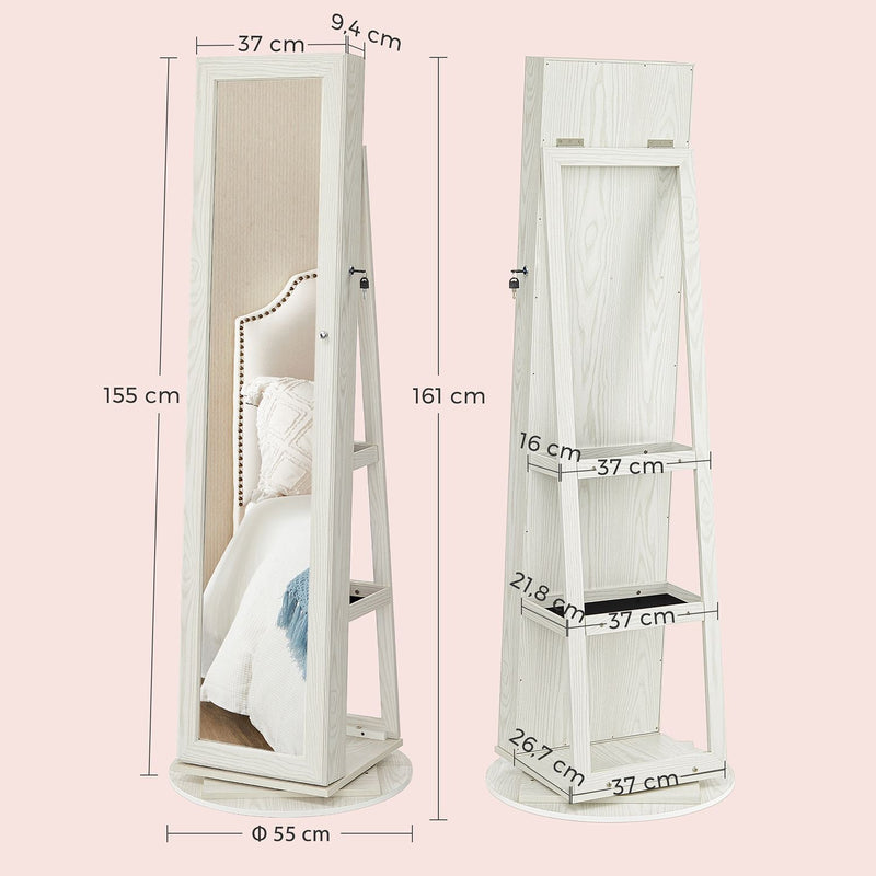 Armoire à bijoux - armoire de miroir 360 ° - rotatif - verrouillable - blanc