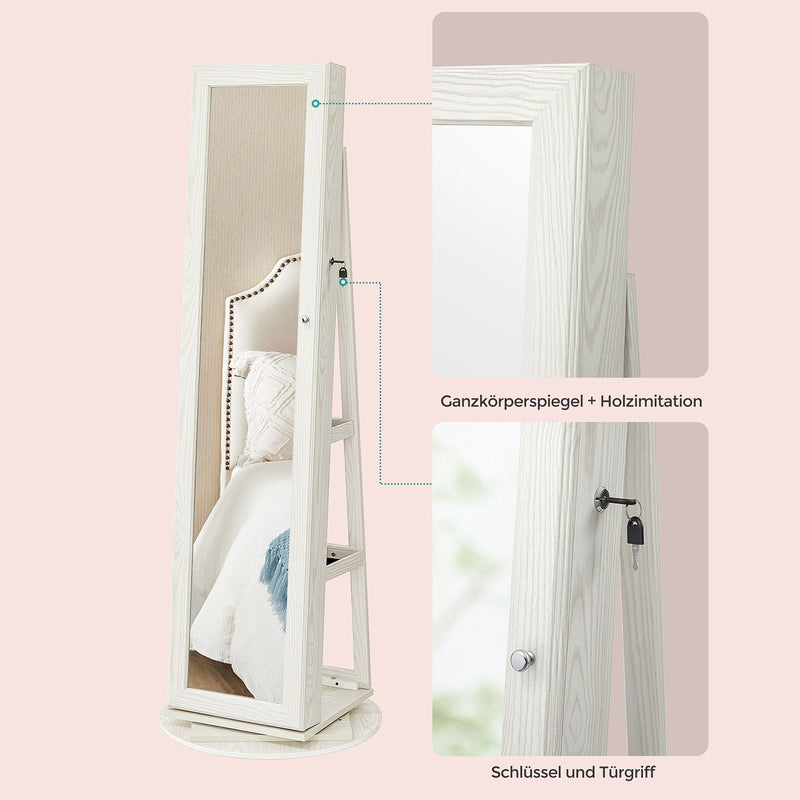 Armoire à bijoux - armoire de miroir 360 ° - rotatif - verrouillable - blanc