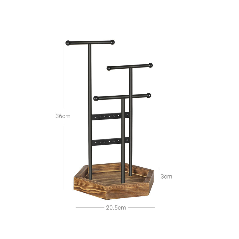 Smyckestandard - smyckenhållare - Metallstandard - träbotten - svart