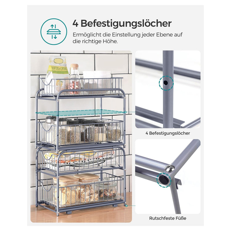 Organizator de bucătărie - Rack de bucătărie - 2 sertare extensibile - pentru dulap - Stackable - Silver