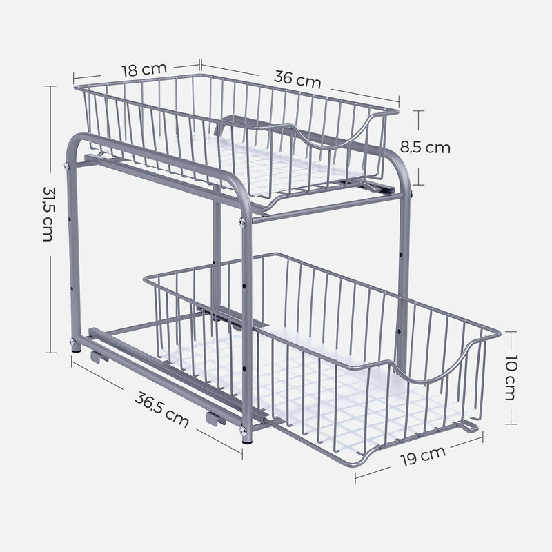 Køkkenarrangør - Kitchen Rack - 2 Udvidelige skuffer - Til skab - Stabelbar - Sølv