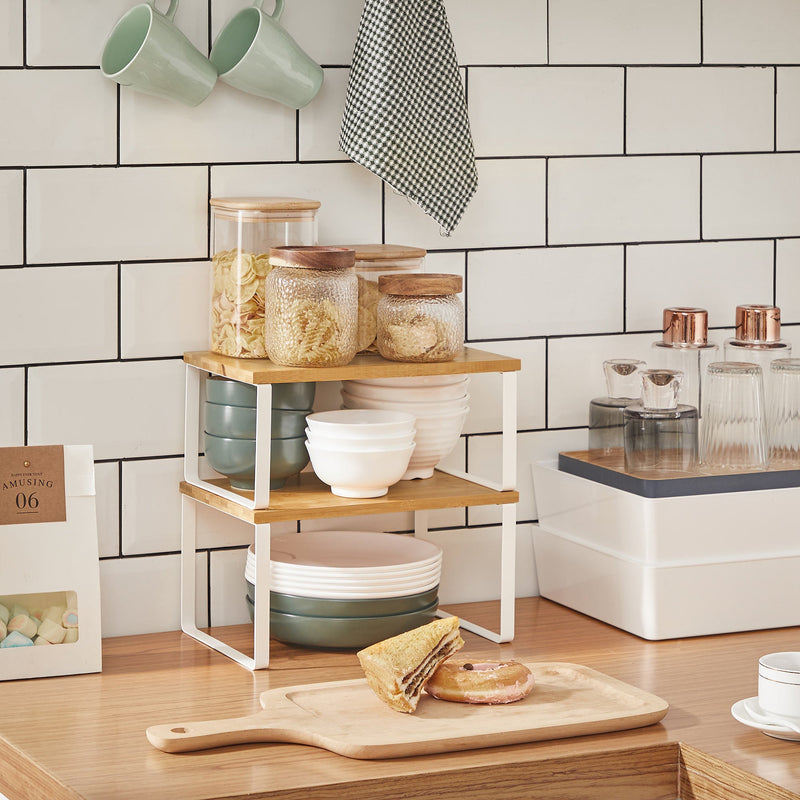 Urte Racks - KitchenPlank - Køkkenarrangør - med metalramme - Sæt med 2 - White Naturel