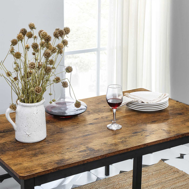 Table à manger - ensemble de table de cuisine avec 2 bancs - Design industriel - brun / noir