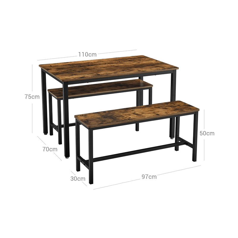 Matbord - köksbordet med 2 bänkar - industriell design - brun / svart