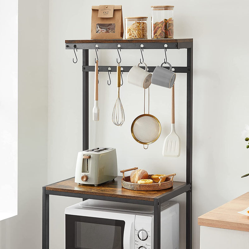 Rack de cuisine debout avec crochets - Design industriel - marron / noir