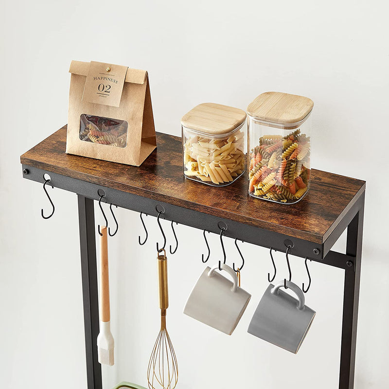 Rack de cuisine debout avec crochets - Design industriel - marron / noir