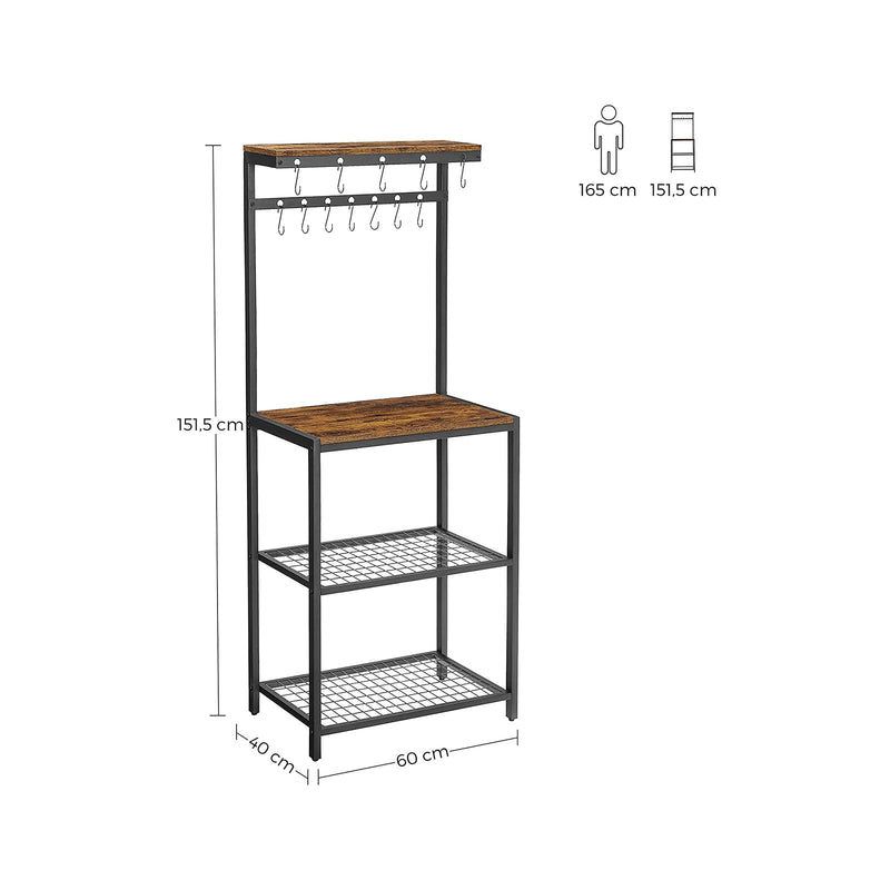 Staande Keukenrek met Haken - Industrieel ontwerp - Bruin / Zwart