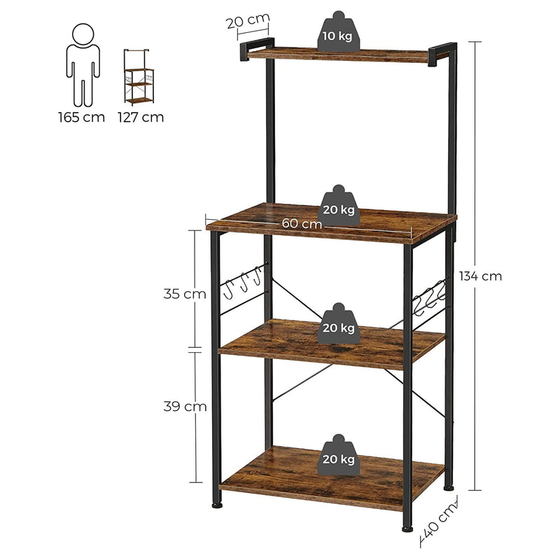 Armoire de cuisine - étagère à micro-ondes - Stockage de cuisine - Rack de cuisine - Rack debout - brun vintage / noir