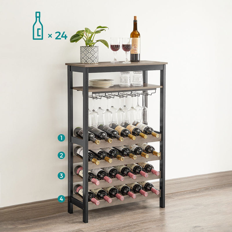 Bas à vin - armoire à vin - avec porte-verre - support pour 24 bouteilles - gris -zwart