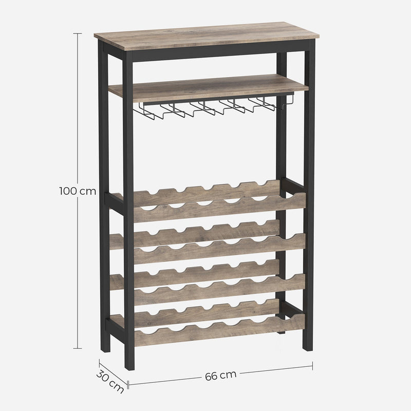 Vinstativ - Vinskab - med glasholder - Holder til 24 flasker - Grå -sort