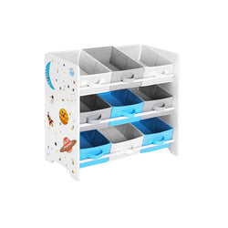 Knowamenkank - Organisateur de jouets - bibliothèque pour les enfants - avec 9 boîtes de rangement - Van Fleece - Room pour enfants - blanc / bleu