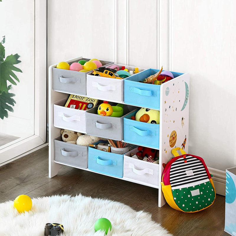 KnowAmplank - Toys Organizer - Bokhylla för barn - med 9 förvaringslådor - Van Fleece - Barnrum - White / Blue