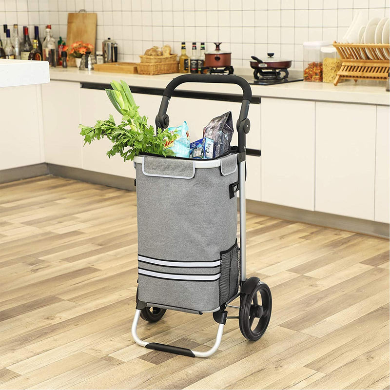 Chariot de magasinage robuste - pliable avec compartiment de refroidissement - gris