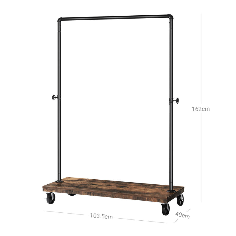 Rack de vêtements - Tie de vêtements - charge maximale de 90 kg - porte-couche avec planche - roues verrouillables - Design industriel