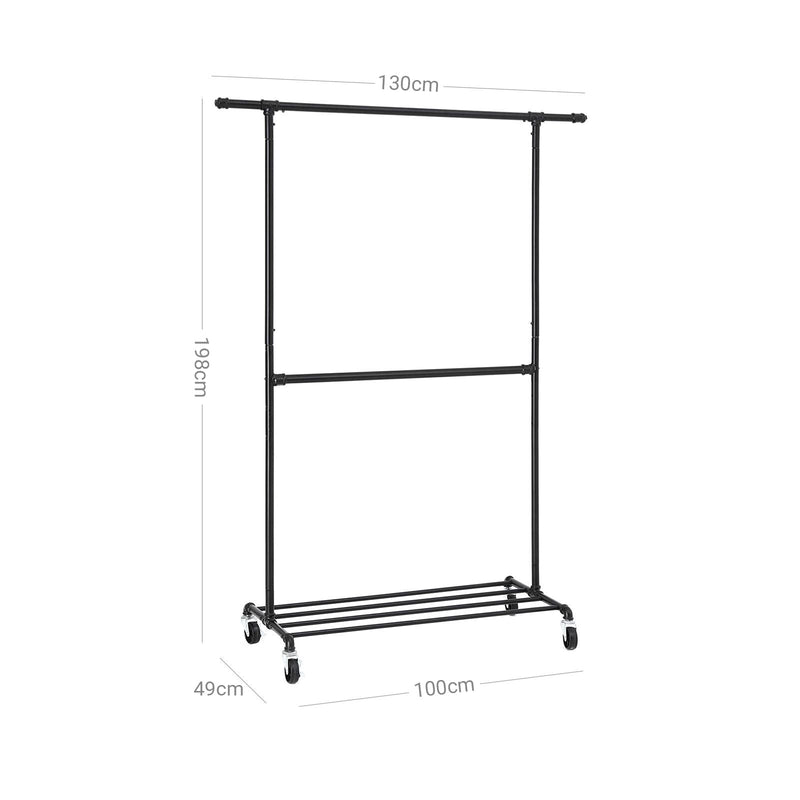 Tøjstativ i industrielt design - op til 110 kg skattepligtig - frakke rack på hjul - sort