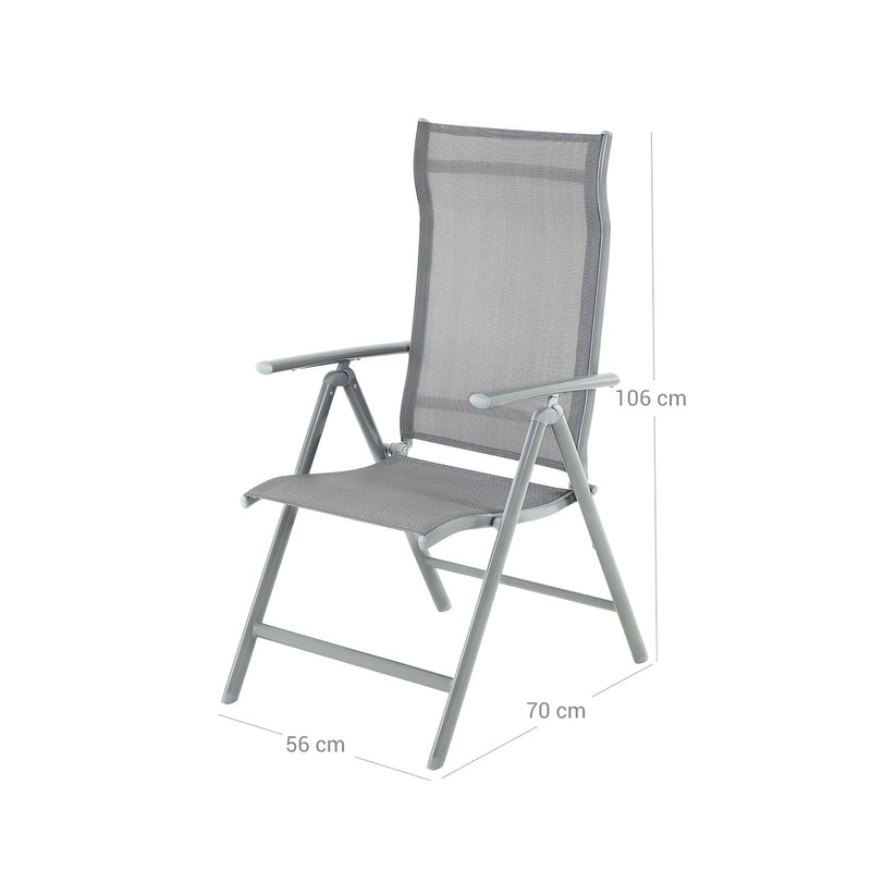 Chaise de jardin - chaise pliante - chaise extérieure - Cadre en aluminium - Capacité de pose allant jusqu'à 150 kg - Gray