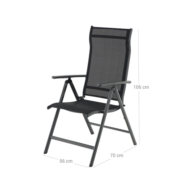 Garden Chair - Folding Chair - Med robust aluminiumram - Justerbart ryggstöd - Svart