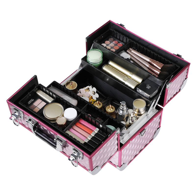 Make-up box - Toiletbox - Roze-zilver - 36 x 28 x 23 cm