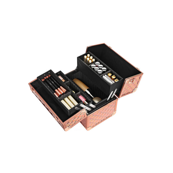 BeautyCase - Make -Up kuffert - Opbevaringsplads til makeup - Arrangør - Metallisk rosé