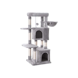 Scratching Post - Cat Tree - 2 Caves - Robust Cat Tree - 120 cm - Lysegrå