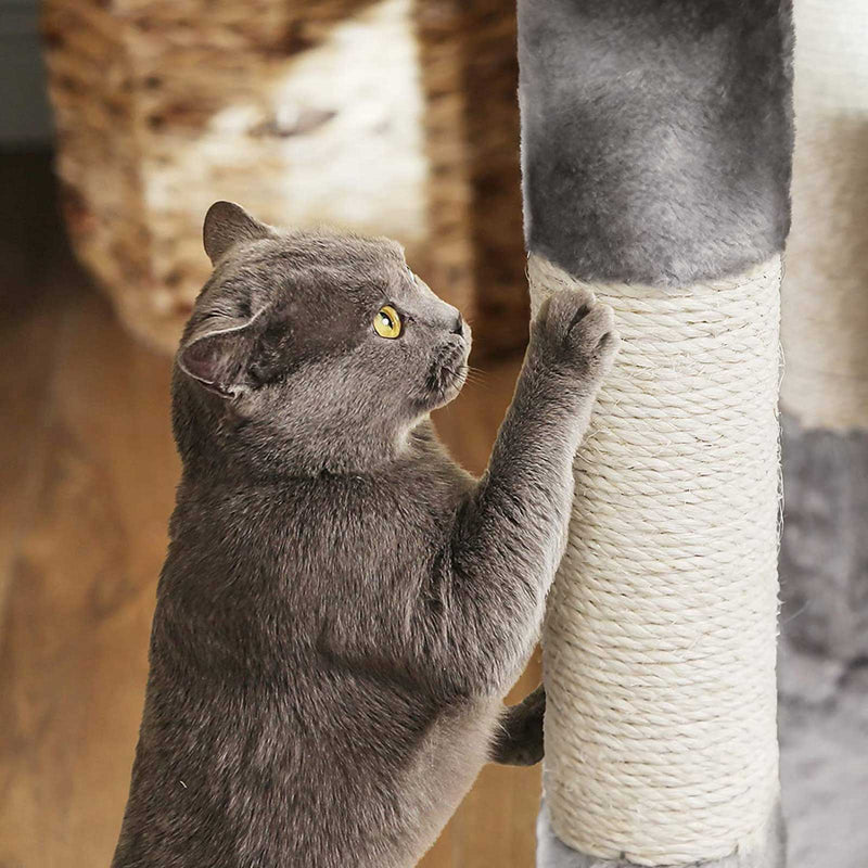 Scratching Post - Cat Tree - 2 Caves - Robust Cat Tree - 120 cm - Lysegrå