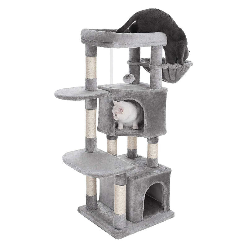 Scratching Post - Arbre de chat - 2 grottes - arbre de chat robuste - 120 cm - gris clair