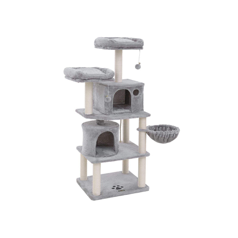 Scratching Post - Cat Sleeping Place - 152 cm - avec pelouse - avec plate-forme - 2 grottes - gris clair