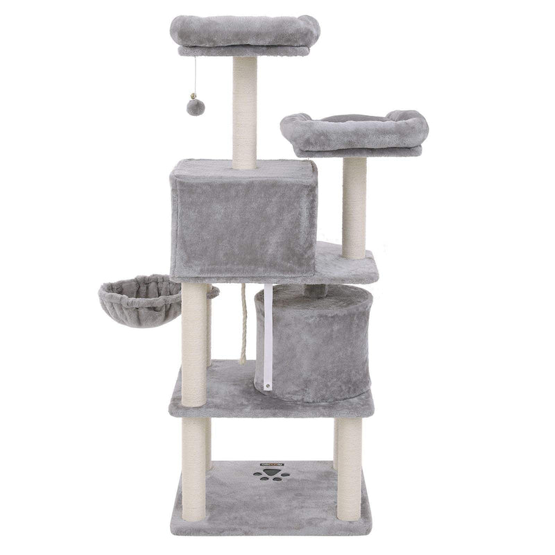 Krabpaal - Kattenslaapplek - 152 cm - Met ligweide - Met platform - 2 Grotten - Licht grijs