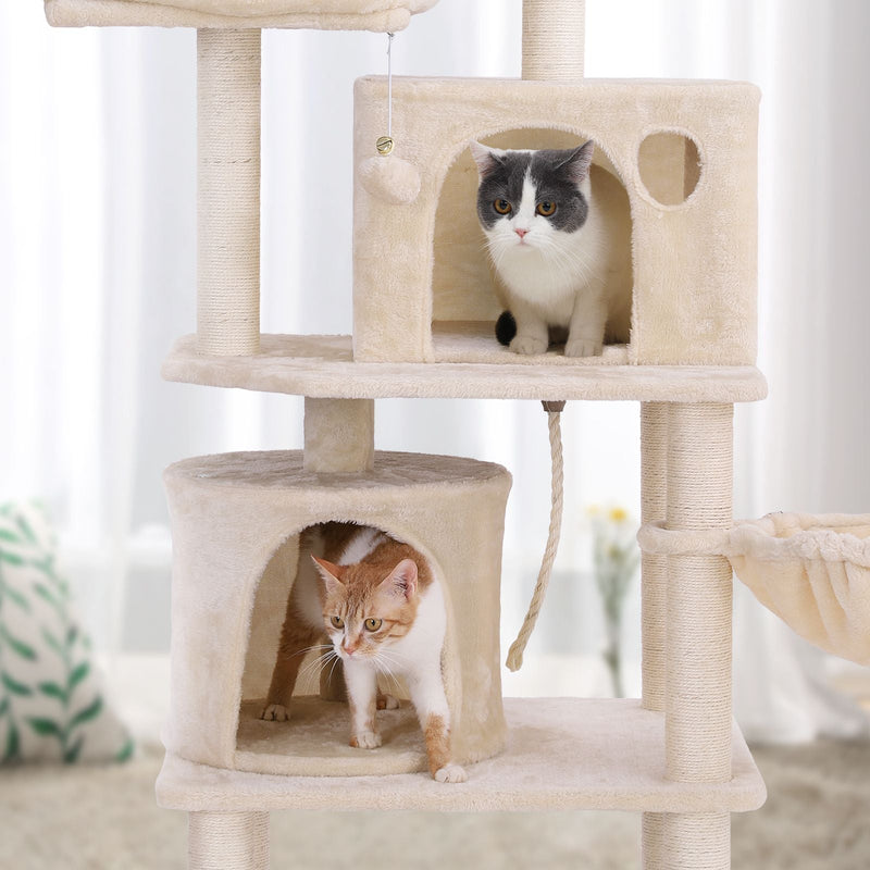 Scratching Post - 2 grottes - 2 plateaux - Arbre de chat - 152 cm - beige