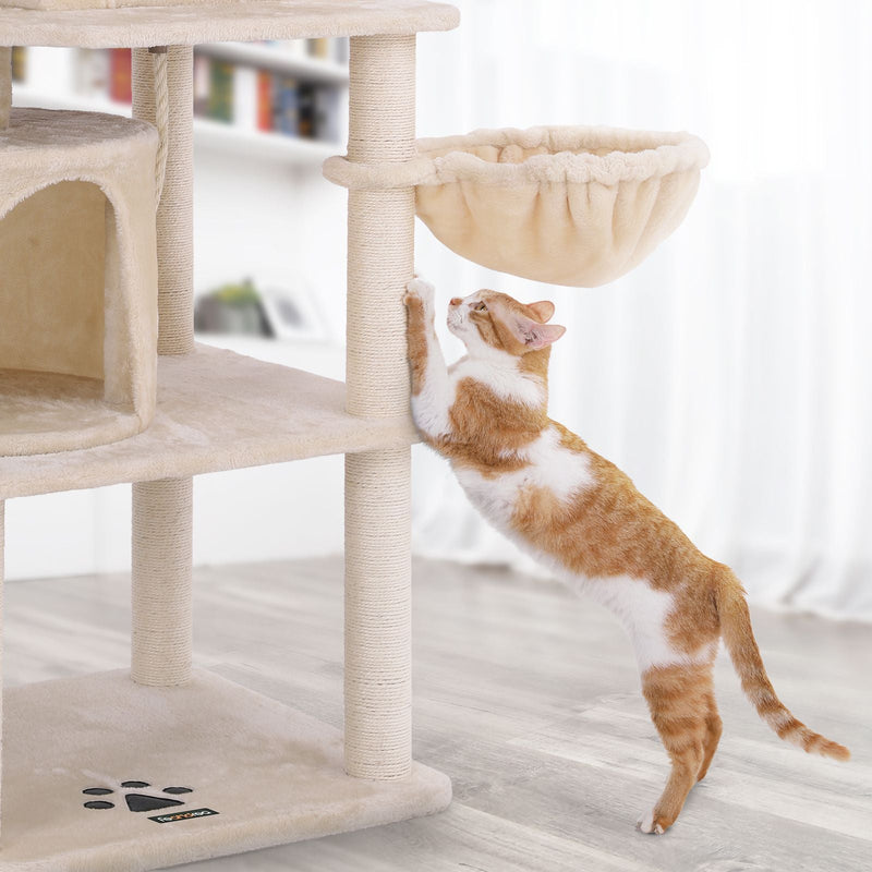 Scratching Post - 2 grottes - 2 plateaux - Arbre de chat - 152 cm - beige