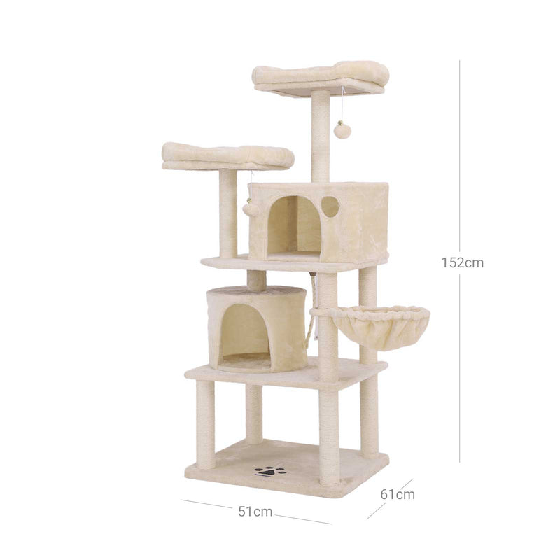 Scratching Post - 2 grottor - 2 platåer - kattträd - 152 cm - beige