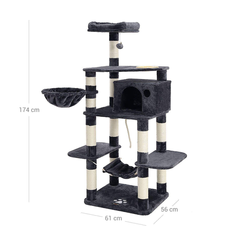 Krabpaal 2 Platformen - Met voerbak - Met hangmand - 174 cm - Grijs