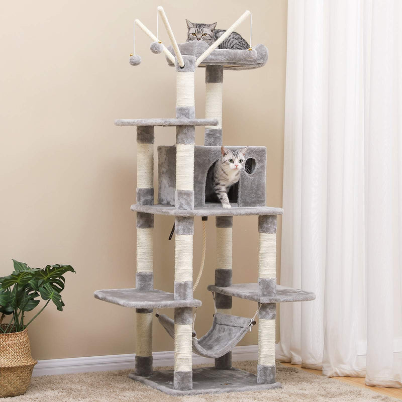 Scratching Post - arbre d'escalade - Perle stable - avec hamac - creux - Jouez un sceau 154 cm, gris clair