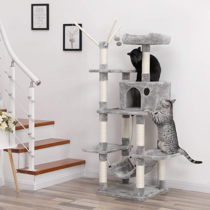 Scratching Post - Climbing Tree - Stabil perle - Med Hammock - Hollow - Play Seal 154 cm, lysegrå