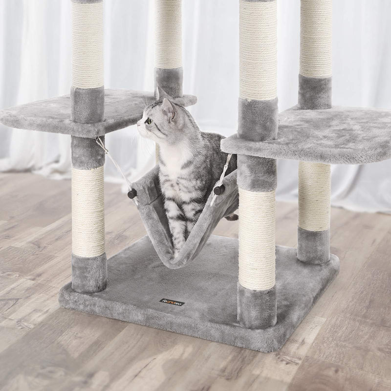 Scratching Post - Climbing Tree - Stabil perle - Med Hammock - Hollow - Play Seal 154 cm, lysegrå