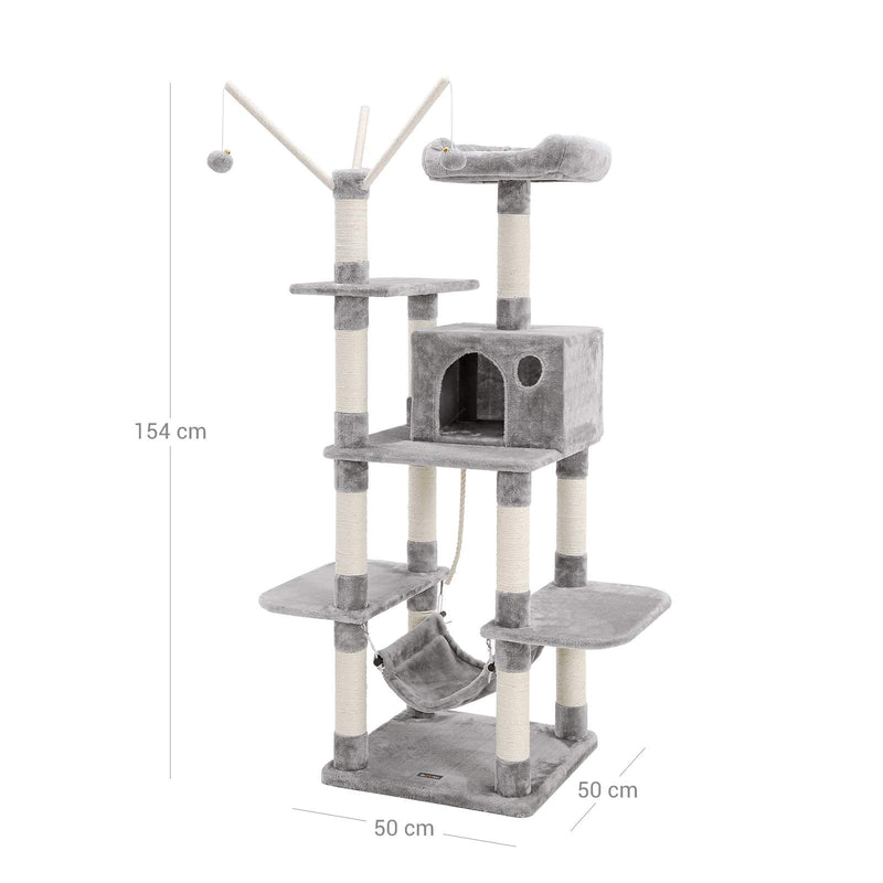 Scratching Post - Climbing Tree - Stabil perle - Med Hammock - Hollow - Play Seal 154 cm, lysegrå