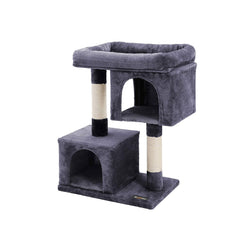 Cat Tree - avec grande plate-forme - 2 grottes en peluche - Playhouse - arbre d'escalade pour chats - gris