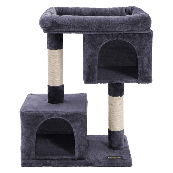 Cat Tree - med stor plattform - 2 plyschgrottor - Playhouse - Climbing Tree for Cats - Grey