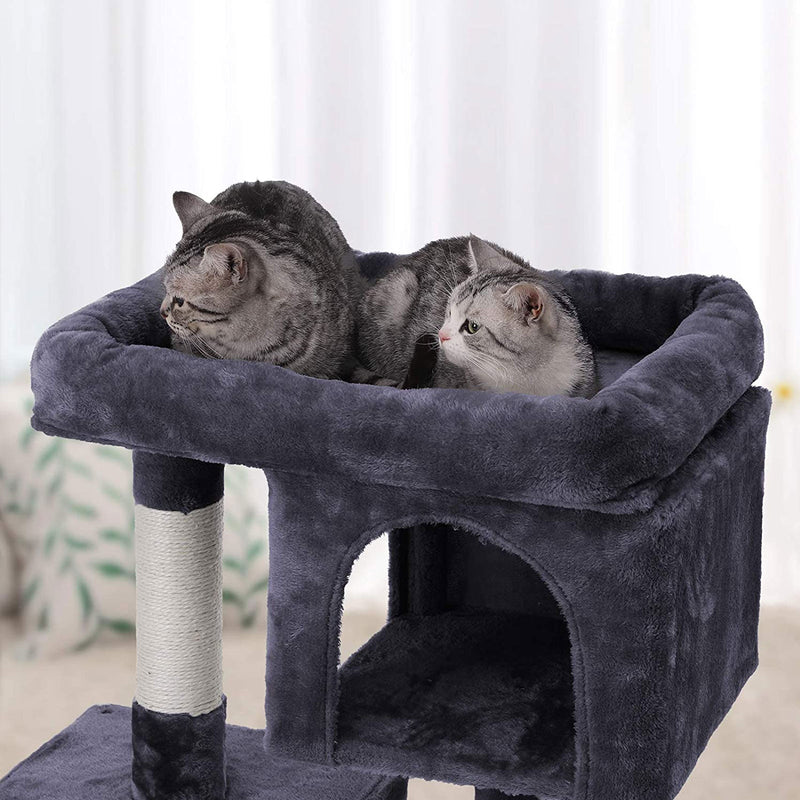 Cat Tree - med stor plattform - 2 plyschgrottor - Playhouse - Climbing Tree for Cats - Grey